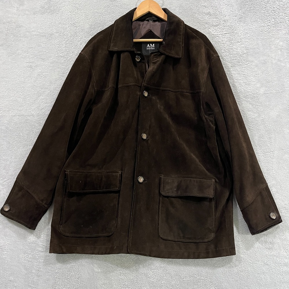 Vintage AM Studio Men's Brown Suede Jacket Mens Medium Western 90s Preppy Button
